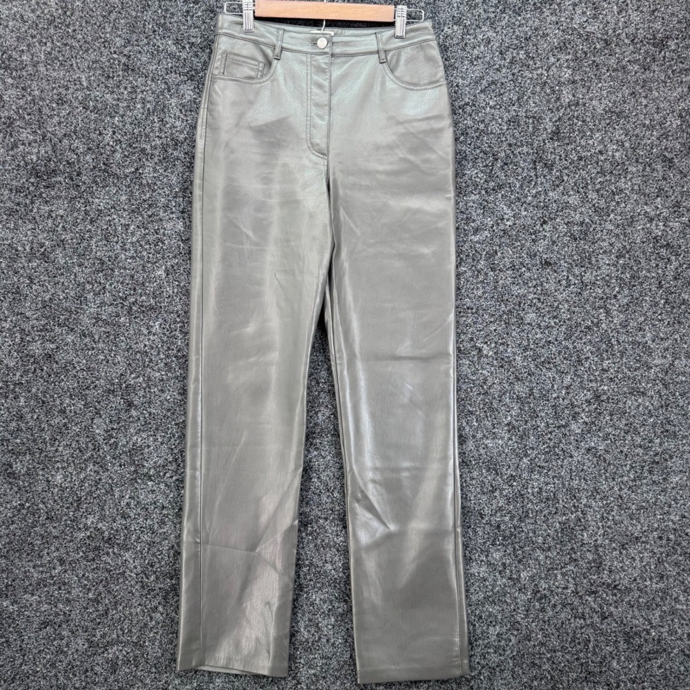 Wilfred Aritzia Melina Faux Leather Pants Grey Straight Leg Size 8 FVL4-60102-11